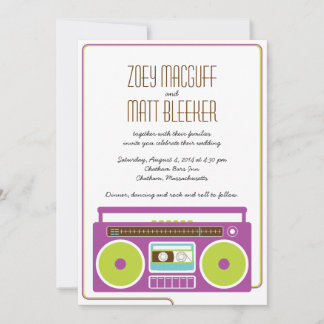 Retro Boombox Indie Mixtape Wedding (Purple/Lime) Invitation