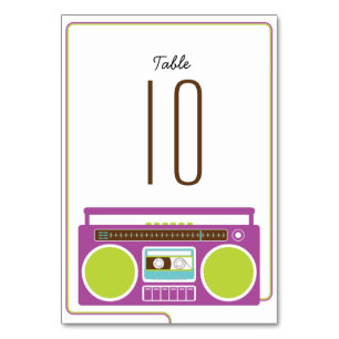 Retro Boombox Indie Mixtape Wedding (Purple/Lime) Table Number