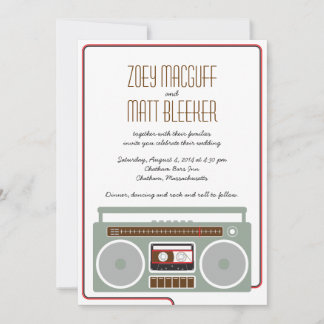 Retro Boombox Indie Mixtape Wedding Red / Black Invitation