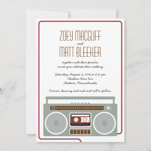 Retro Boombox Indie Mixtape Wedding (Red / Black) Personalized Invite