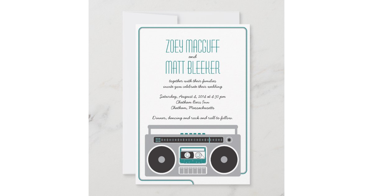 Retro Boombox Indie Mixtape Wedding (Teal / Silver Invitation Zazzle