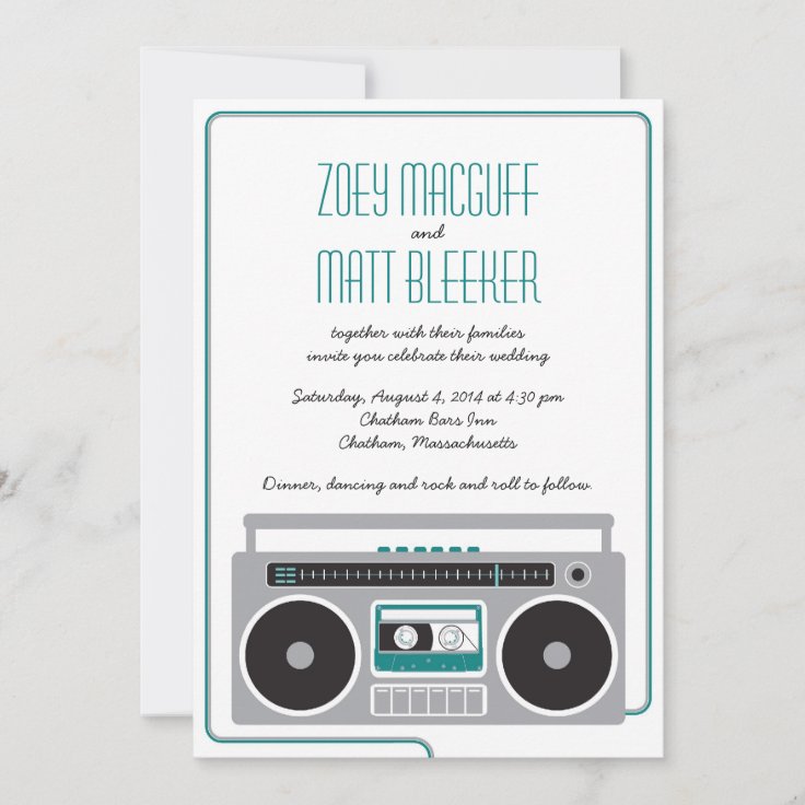Retro Boombox Indie Mixtape Wedding (Teal / Silver Invitation Zazzle