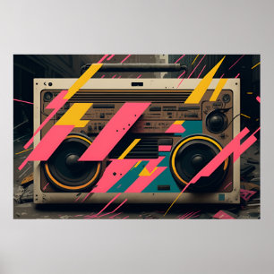 Retro Boombox with 80's Memphis Styling Poster