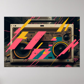 Retro Boombox with 80's Memphis Styling Poster
