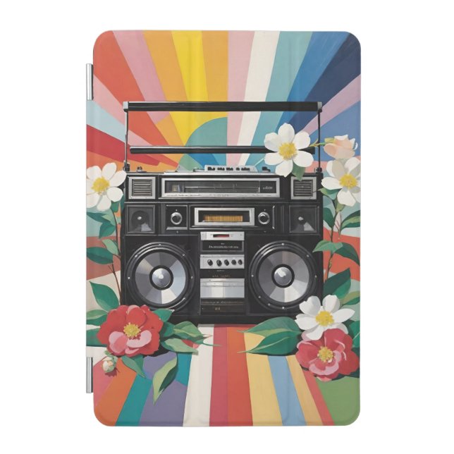 Retro Boombox With Rainbows And Flowers iPad Mini Cover (Front)