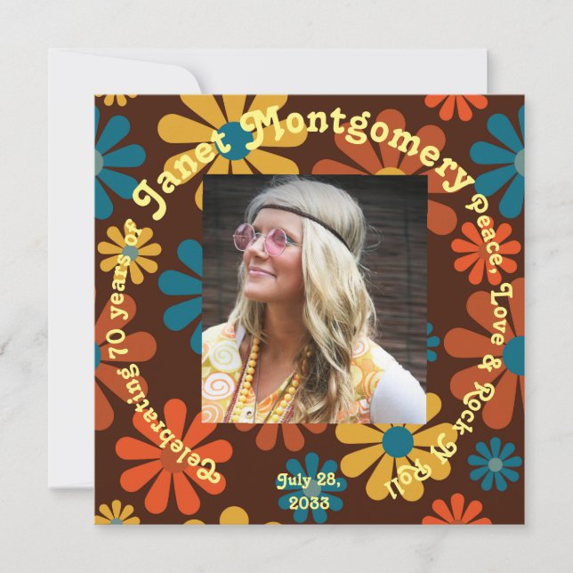 Retro Boomer Flower Power Photo Birthday  (Front)