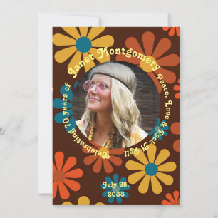 Retro Boomer Flower Power Photo Birthday  Invitation
