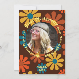 Retro Boomer Flower Power Photo Birthday  Invitation