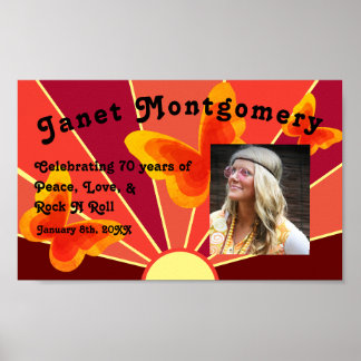 Retro Boomer Hippy Sunrise Photo Birthday Poster