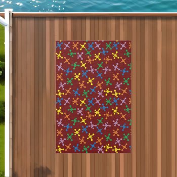 Retro Boomer Scattered Jacks Pattern Outdoor Rug by abitaskew at Zazzle