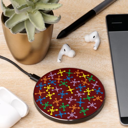 Retro Boomer Scattered Jacks Pattern Wireless Charger