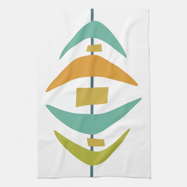 Retro Boomerang Aqua Orange Green Mid Century Kitchen Towel (Vertical)