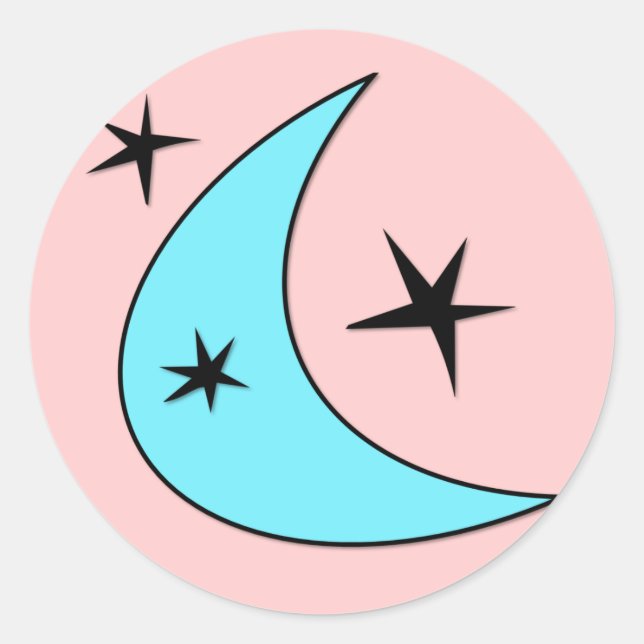 Retro Boomerang Stars Classic Round Sticker (Front)