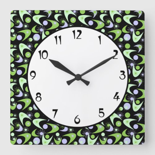 Retro Boomerangs Square Wall Clock