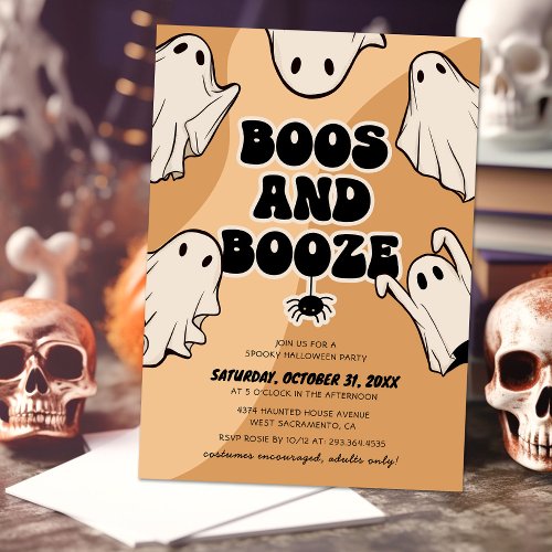 Retro Boos and Booze Halloween Party Invitation