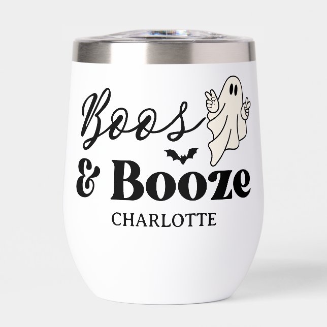 Retro Boos & Booze Spooktacular Halloween Thermal Wine Tumbler (Front)