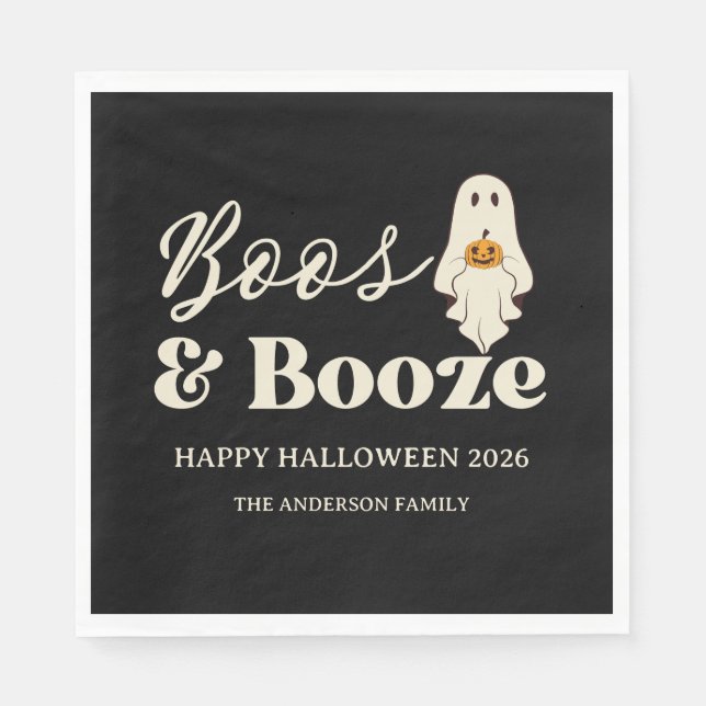  Retro Boos & Booze Spooky Halloween Napkins (Front)