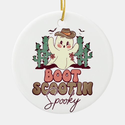 Retro Boot Scootin Spooky 1st Halloween Memory  Ceramic Ornament