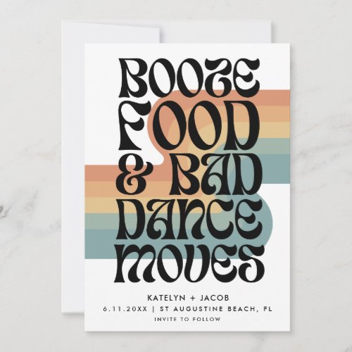 Retro Booze Food Bad Dance Moves Wedding Save The Date