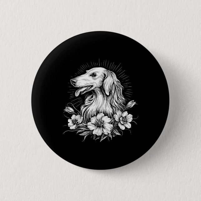 Retro Borzoi Dog Lover Tattoo Style _1  Button (Front)