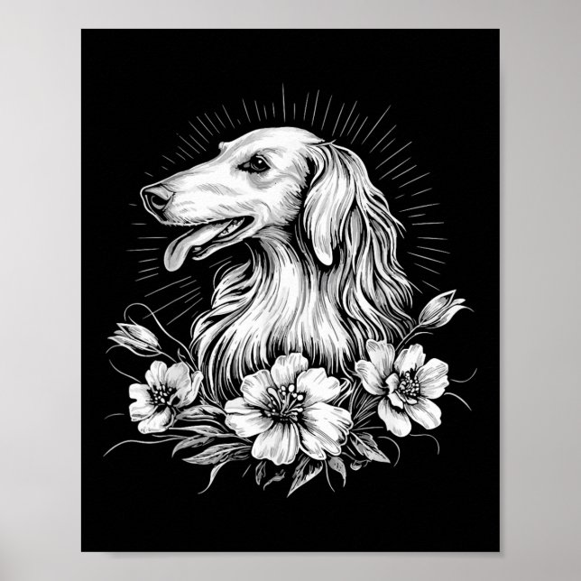 Retro Borzoi Dog Lover Tattoo Style _1  Poster (Front)