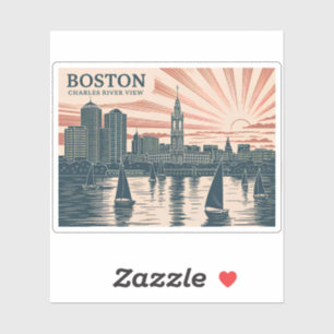 Retro Boston Sailboats Skyline WPA Vintage Classic Sticker