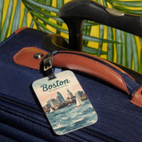 Retro Boston Skyline & Sailboats | Massachusetts