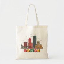 Retro Boston Skyline Vintage Cartoon Art Gift