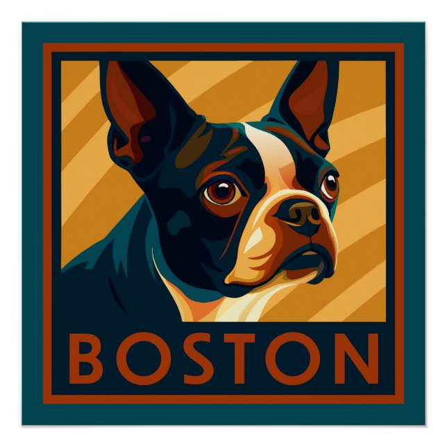 Retro Boston Terrier Portrait Poster (Front)