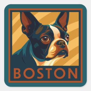 Retro Boston Terrier Portrait Square Sticker