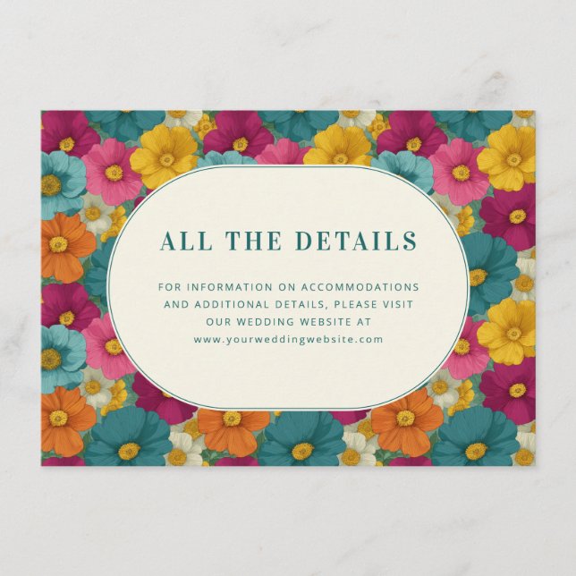 Retro Botanica and Teal Wedding Enclosure Card (Front)