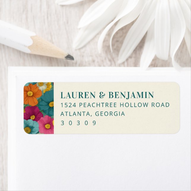 Retro Botanica and Teal Wedding Label (Insitu)