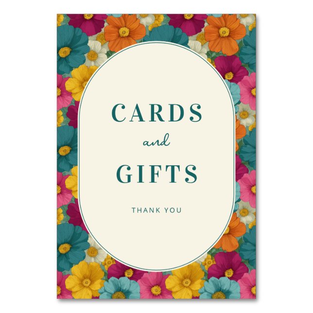 Retro Botanica and Teal Wedding Table Number (Front)