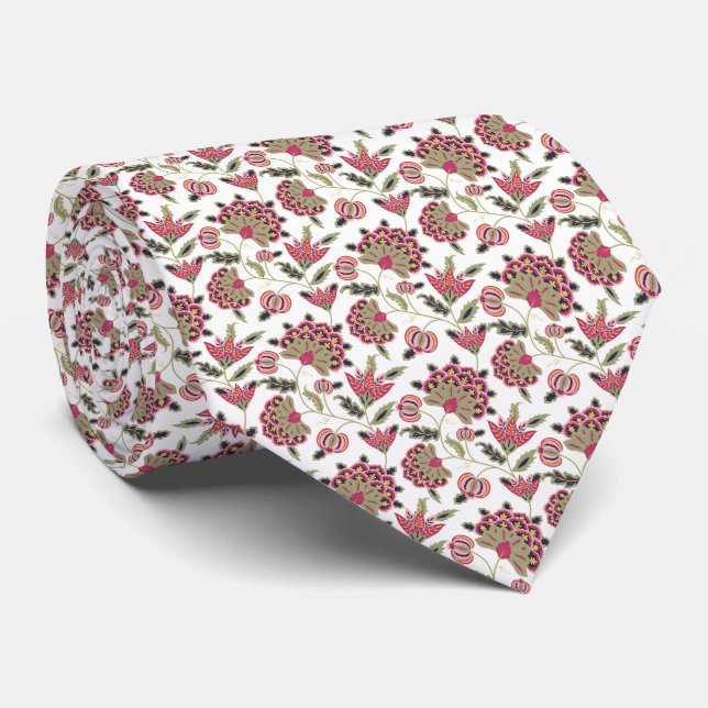 Retro Botanical Damask Boho Pattern  Neck Tie (Rolled)