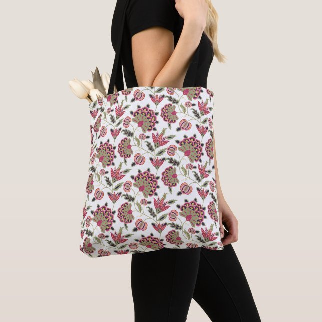 Retro Botanical Damask Boho Pattern  Tote Bag (Close Up)