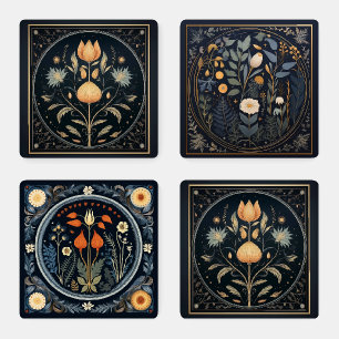 Retro Botanical Halloween Coaster Set