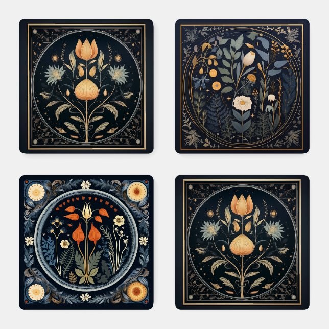 Retro Botanical Halloween Coaster Set (Set)