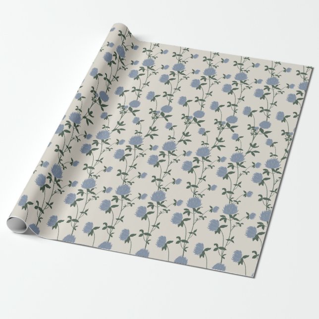 Retro Botanical Meadow Clover | French Linen Wrapping Paper (Unrolled)