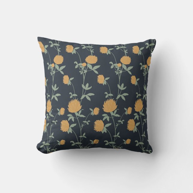 Retro Botanical Meadow Clover | Midnight Garden Throw Pillow (Front)