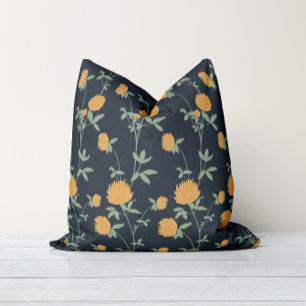 Retro Botanical Meadow Clover Midnight Garden Throw Pillow