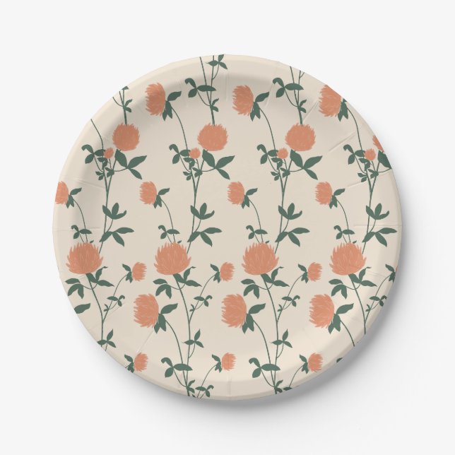 Retro Botanical Meadow Clover | Sunbaked Clay Paper Plates (Front)
