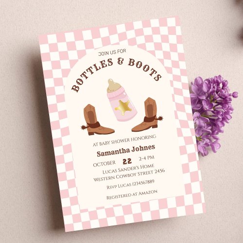 Retro Bottles and Boots Cowgirl Baby Shower Invitation