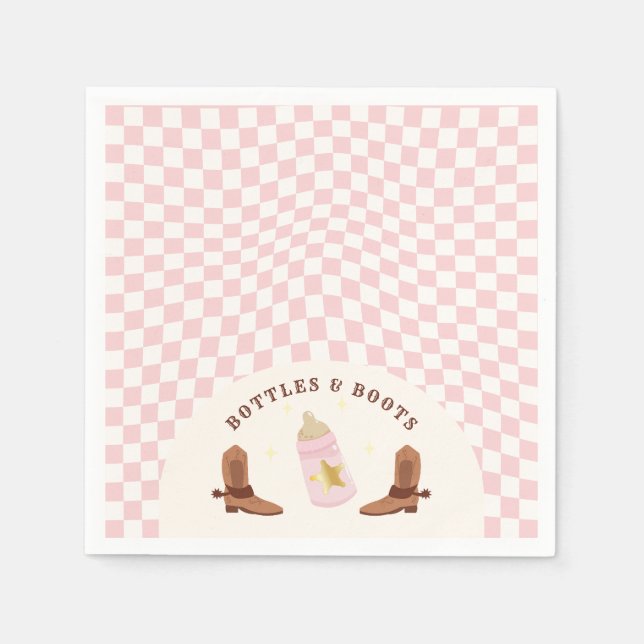 Retro Bottles and Boots Cowgirl Baby Shower Napkins (Front)