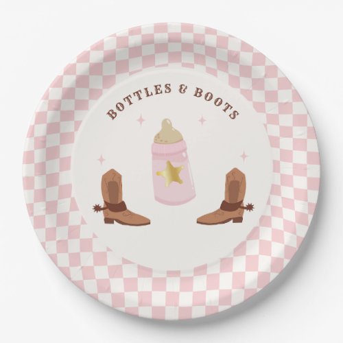 Retro Bottles and Boots Cowgirl Baby Shower Paper Plates