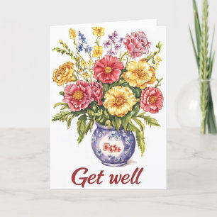 Retro Bouquet Flowers Get Well Holiday Card
