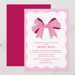 Retro Bow Pink Lilac Chic Curve Wavy Bridal Shower Invitation