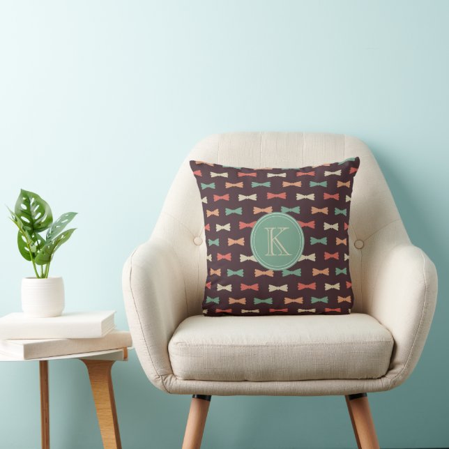 Retro Bow Tie Custom Initial Throw Pillow (Chair)