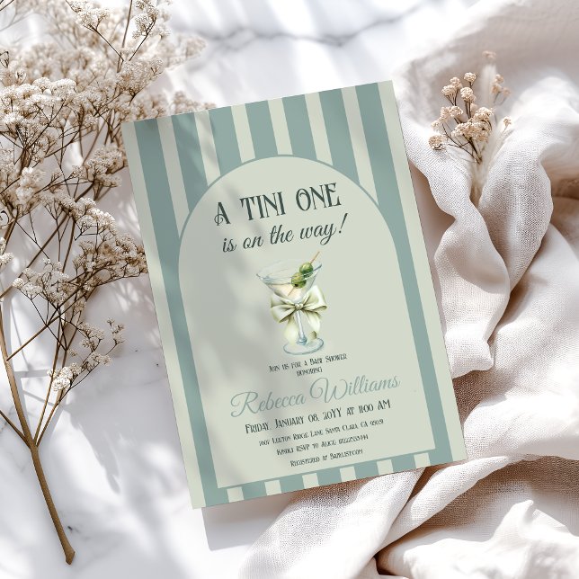 Retro Bow Tini One Olive Martini Baby Shower Invitation (Creator Uploaded)