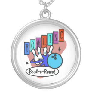 retro bowl-a-rama sign silver plated necklace
