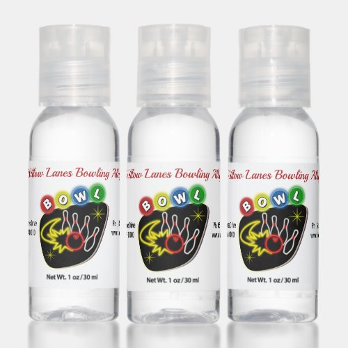 Retro Bowl Neon Look Bowling Alley Name  Address Hand Sanitizer